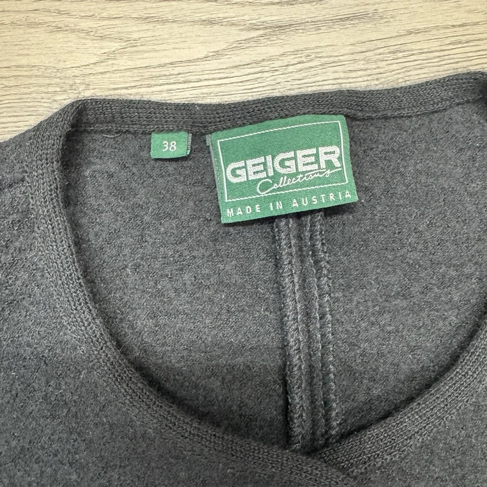 VTG Geiger Austria Black Wool Cardigan‎ Button Up Sz 38 READ Minimal Classy